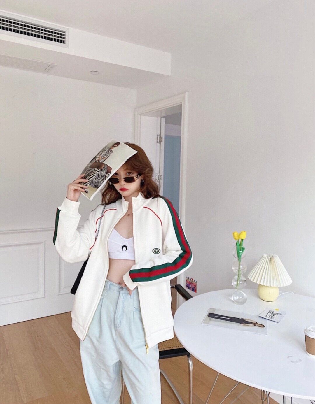 Gucci gucci white red green sports jacket Size S / US 4 / IT 40 - 1 Thumbnail