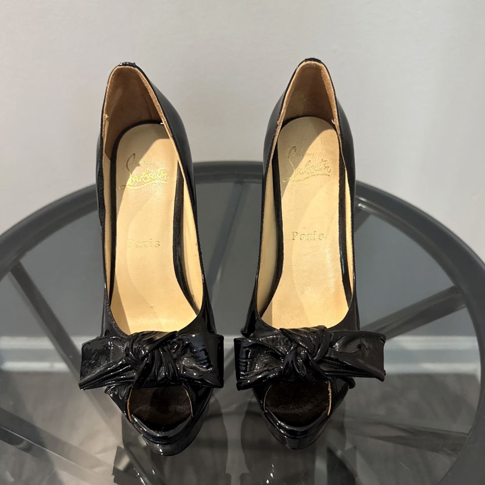 Christian Louboutin Christian Louboutin Pump Womens Black Patent Leather Madame Butterfly Peep Toe Pumps Size US 6 / IT 36 - 6 Thumbnail