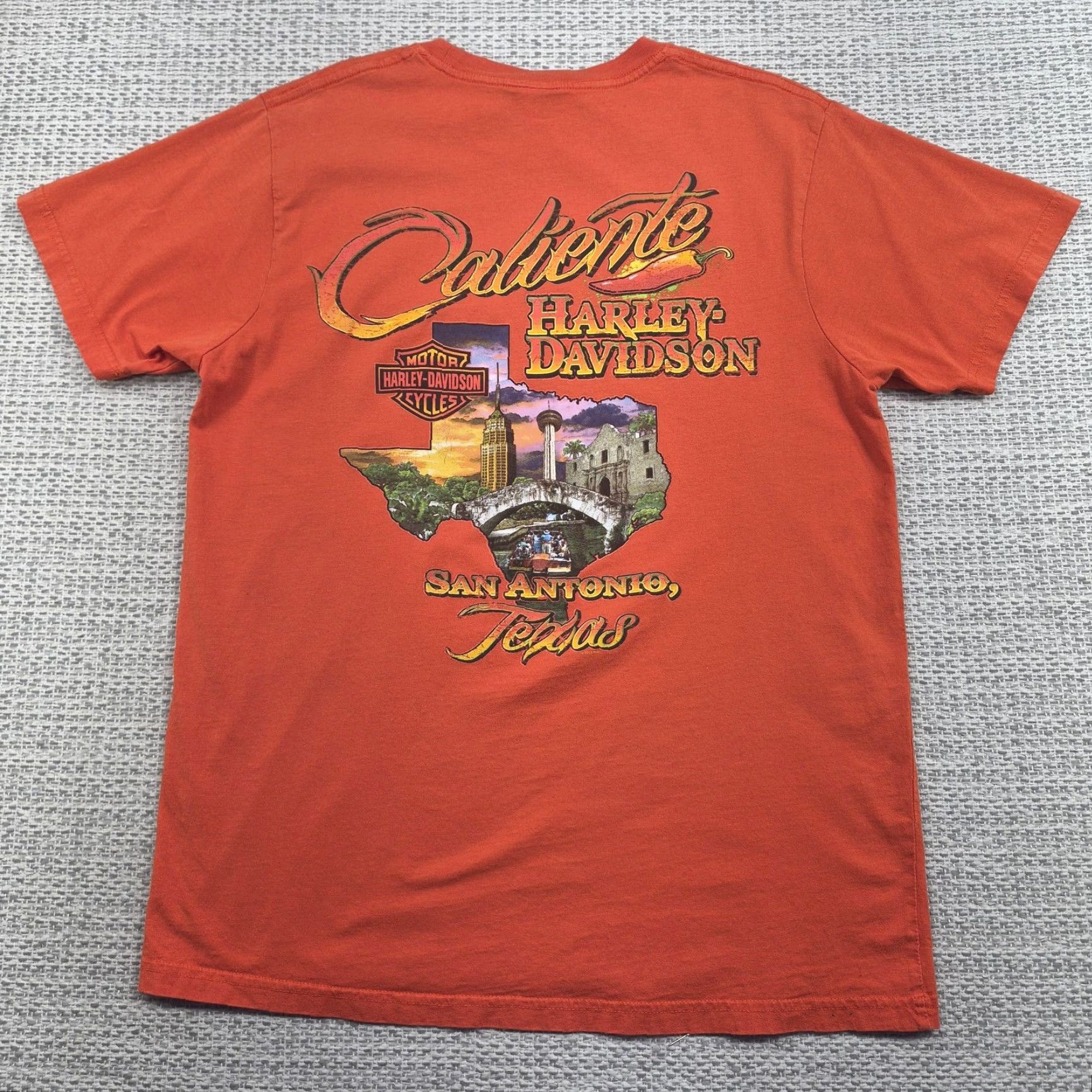 Harley Davidson Harley-Davidson Caliente Shirt Mens Medium Orange Graphic Tee San Antonio Texas Shirt Mens M Orange Harley-Davidson Caliente Shirt Texas USA Size US M / EU 48-50 / 2 - 2 Thumbnail
