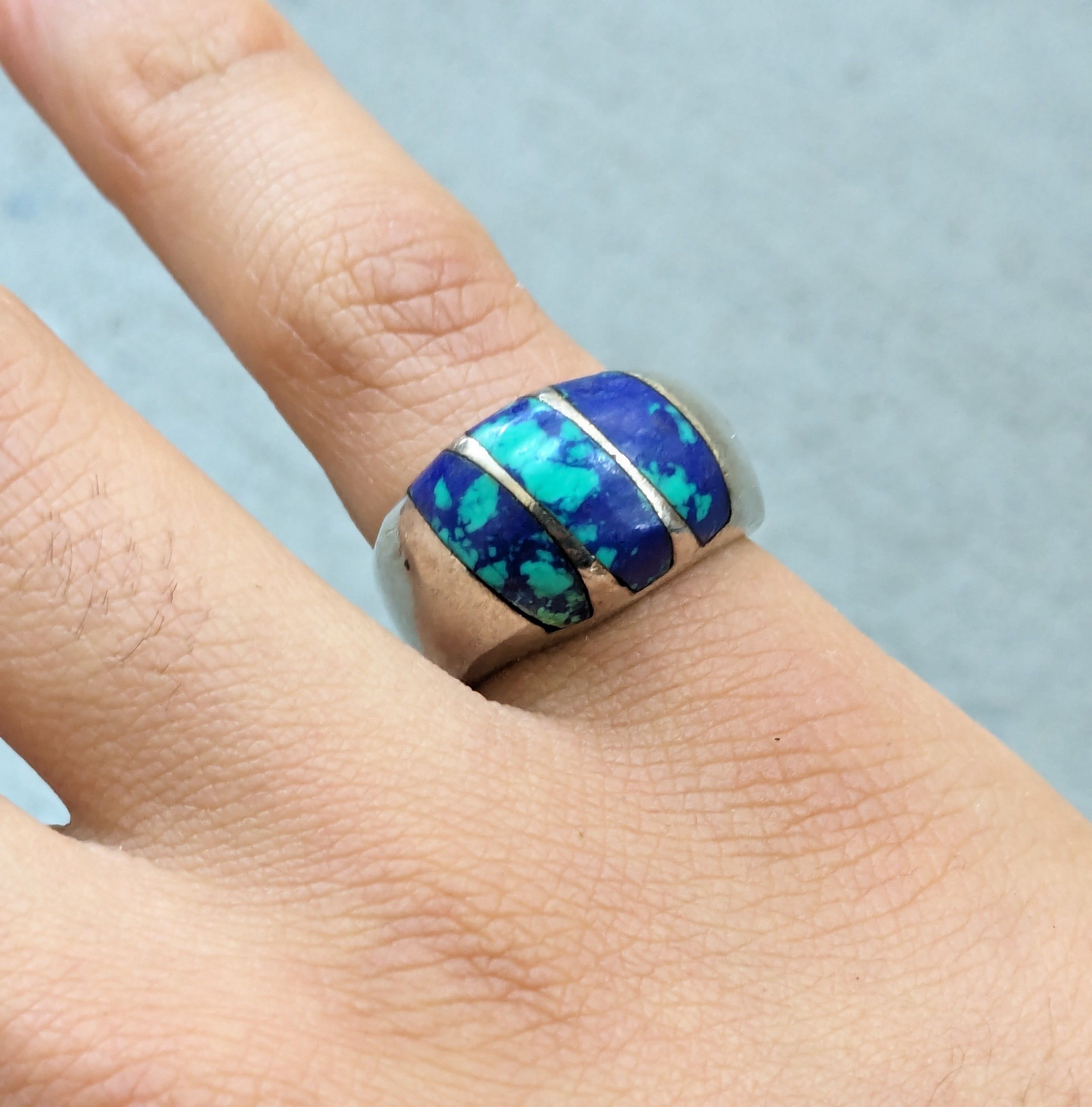Vintage Sterling Silver Ring 7.25 Azurite Modern Mexico