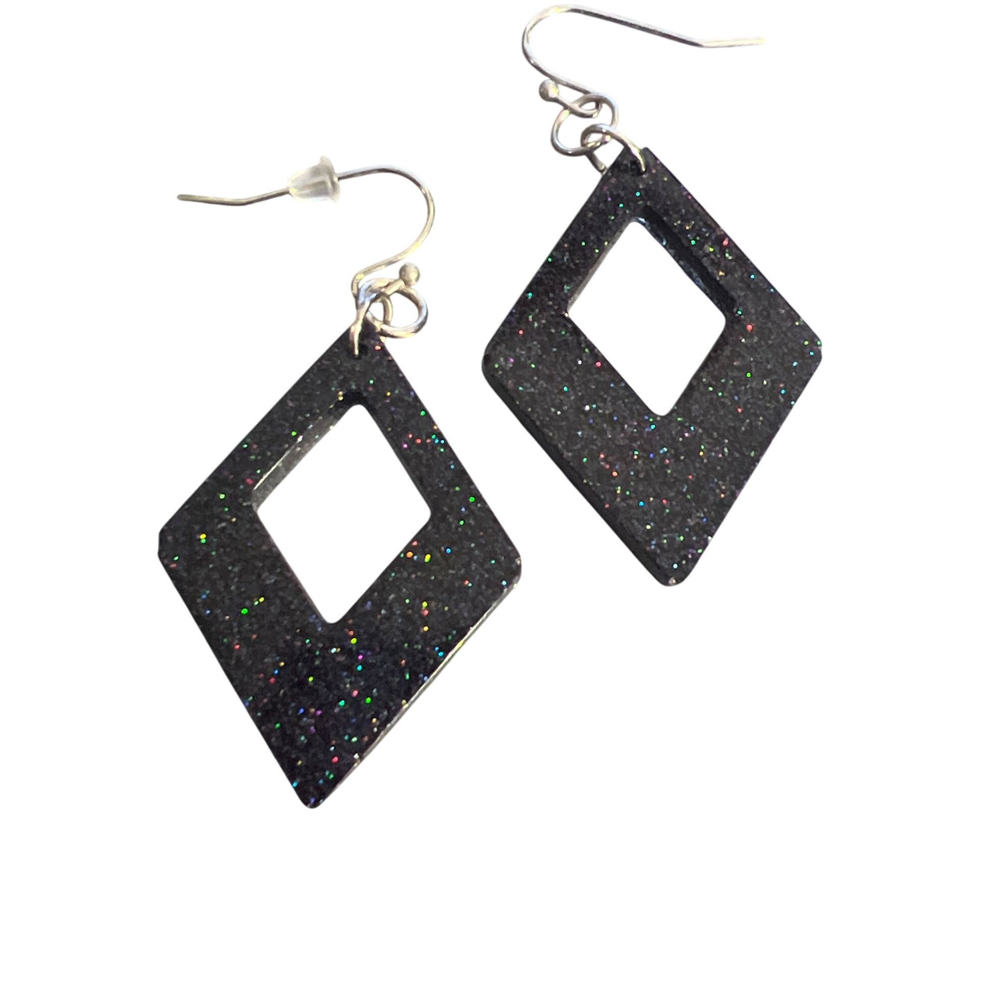 Other 3 Pair of Earrings Silver Tone Resin Glitter Silver Black Pu Size ONE SIZE - 3 Thumbnail