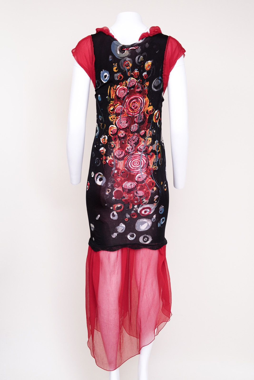 Jean Paul Gaultier Jean Paul Gaultier Plunging Red Patterned Tie Bodycon Dress Size S / US 4 / IT 40 - 6 Thumbnail