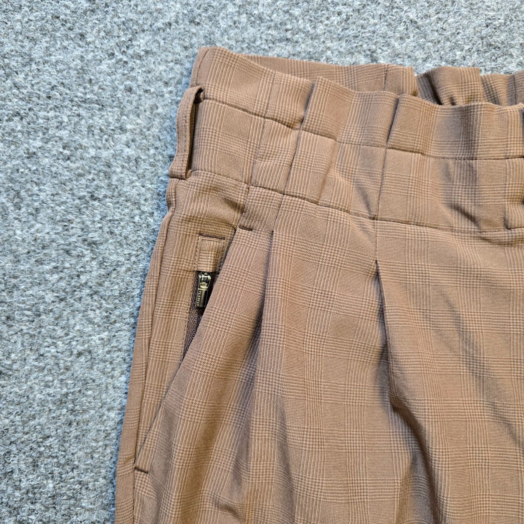 Vintage Ahtleta Pants Womens 0 Brown Skyline Plaid Pleated Taper Stretch Tapered Casual Jeans Pants Size 25" / US 0 / IT 36 - 3 Thumbnail