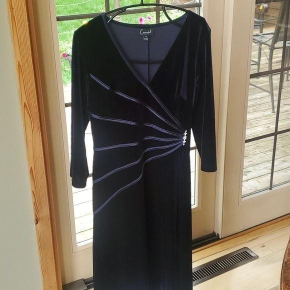Vintage Connected Apparel Navy Blue Velour Vneck Event Accented Midi Size XL / US 12-14 / IT 48-50 - 2 Thumbnail