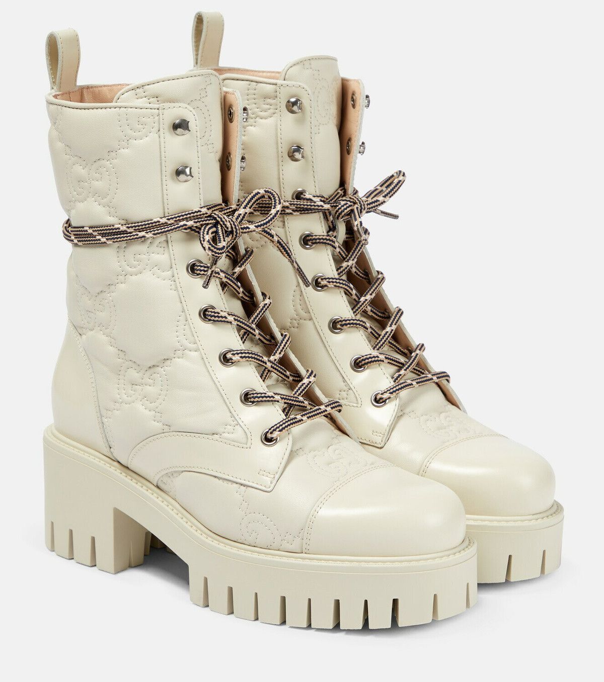 Gucci GG Quilted Leather Lace Up Boots in beige Size US 6 / IT 36 - 1 Thumbnail