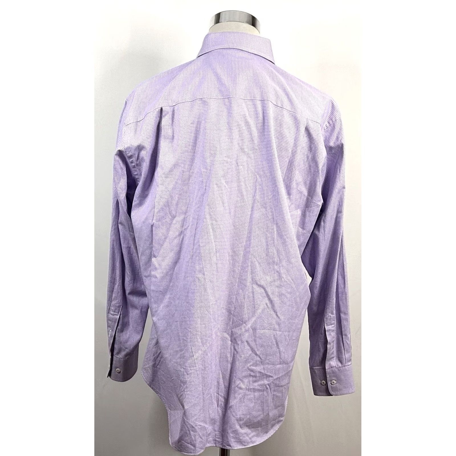 David Donahue David Donahue Dress Shirt 17 34/35 Purple Houndstooth 100% Cotton Regular Fit Mens Size 46R - 5 Thumbnail