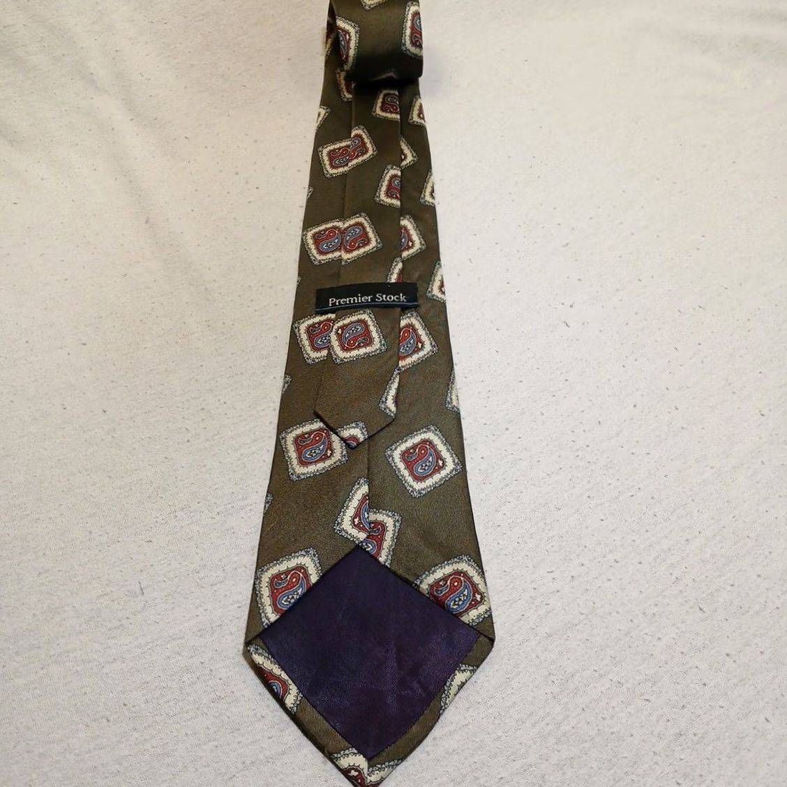 Vintage Premier Stock Tie Silk Silver Necktie Geometric Pattern Mens Classic 57-60 Silver, Red, Blue, Cream Designer Handmade Silk Tie Size ONE SIZE - 3 Thumbnail