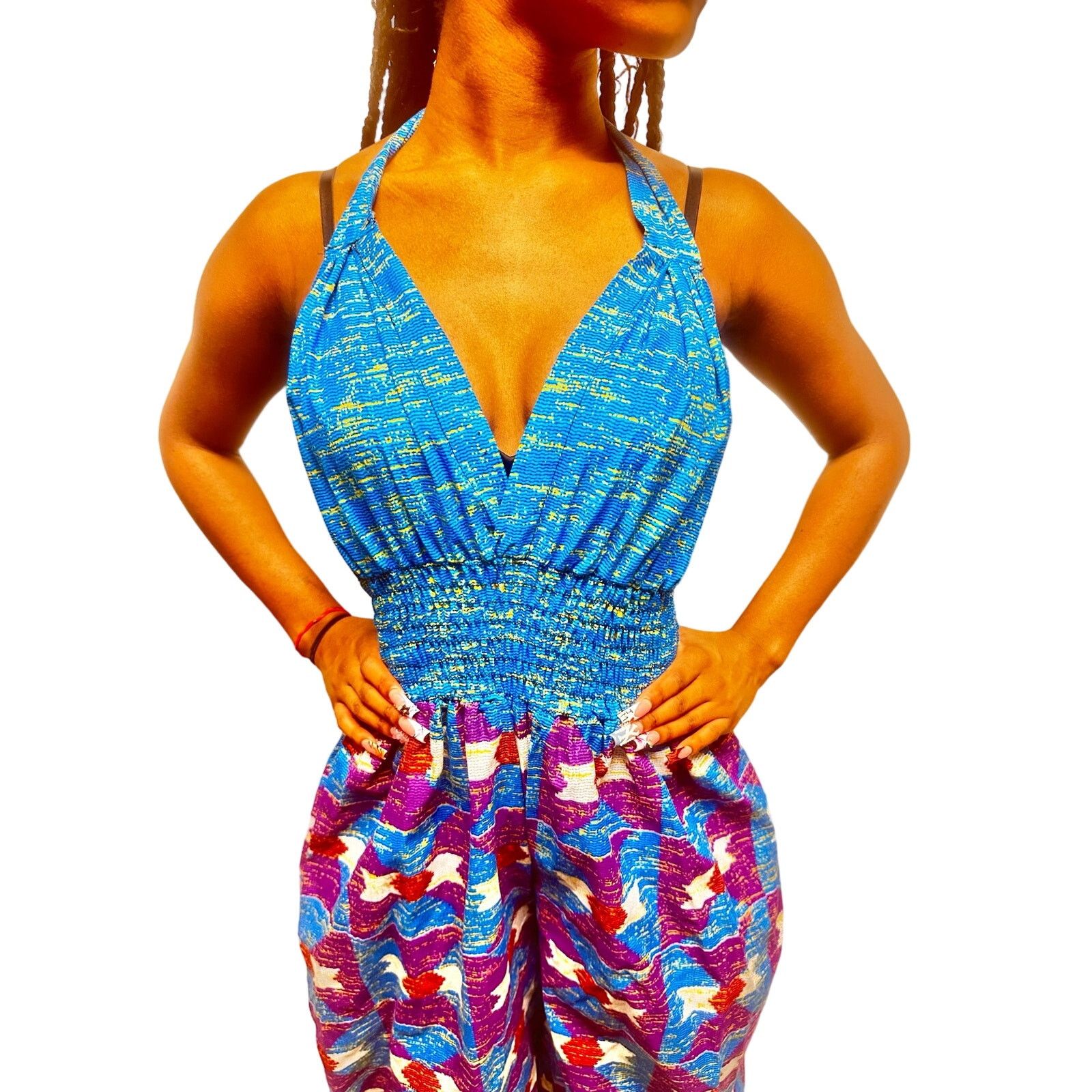 Other blue multi colored halter african print flowy jumpsuit Size 30" / US 8 / IT 44 - 5 Thumbnail