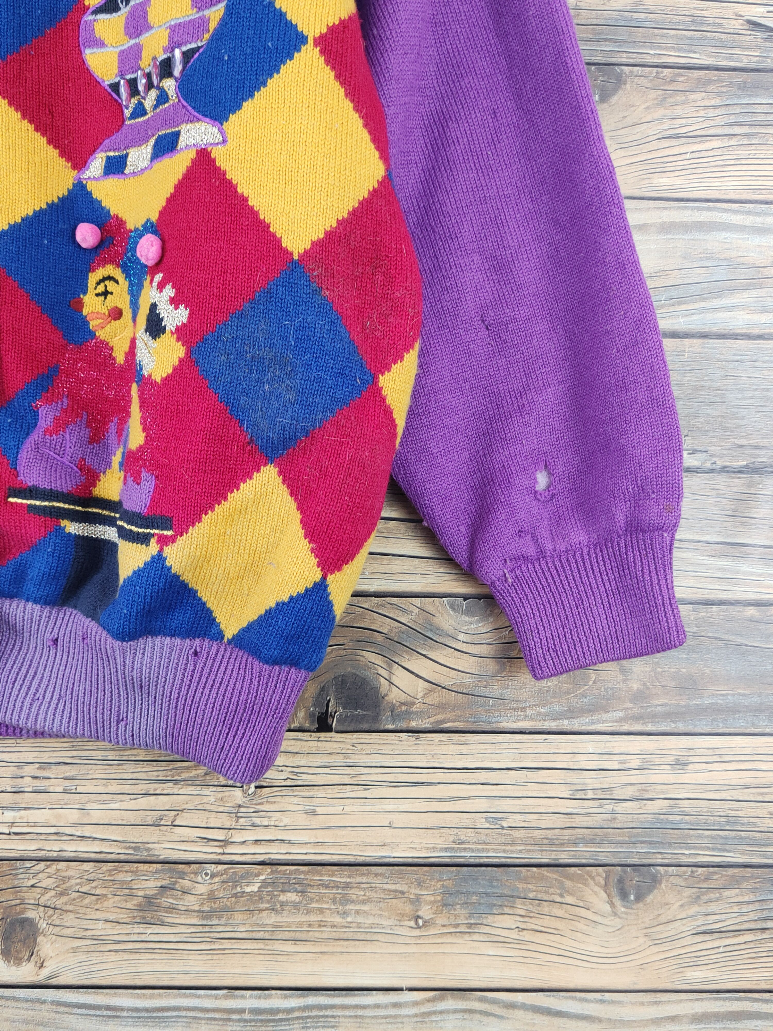 Vintage Bonheur Purple clown Knitwear Cardigan #W1813 Size US M / EU 48-50 / 2 - 13 Thumbnail