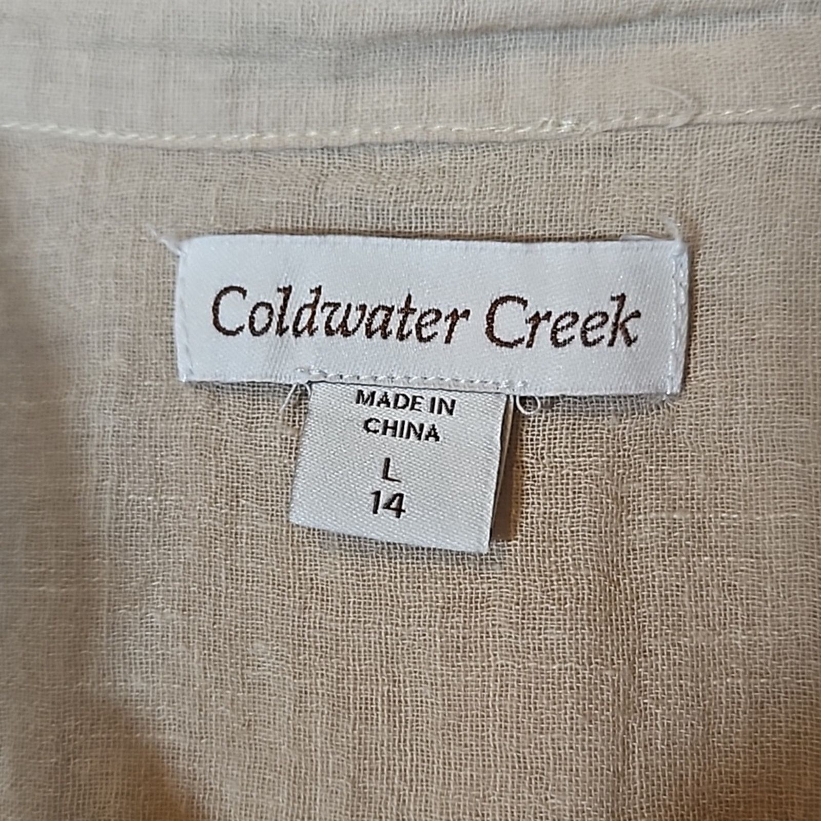 Coldwater Creek Coldwater Creek Tan Crinkle Linen Blend Button Up Shirt Size L / US 10 / IT 46 - 3 Thumbnail