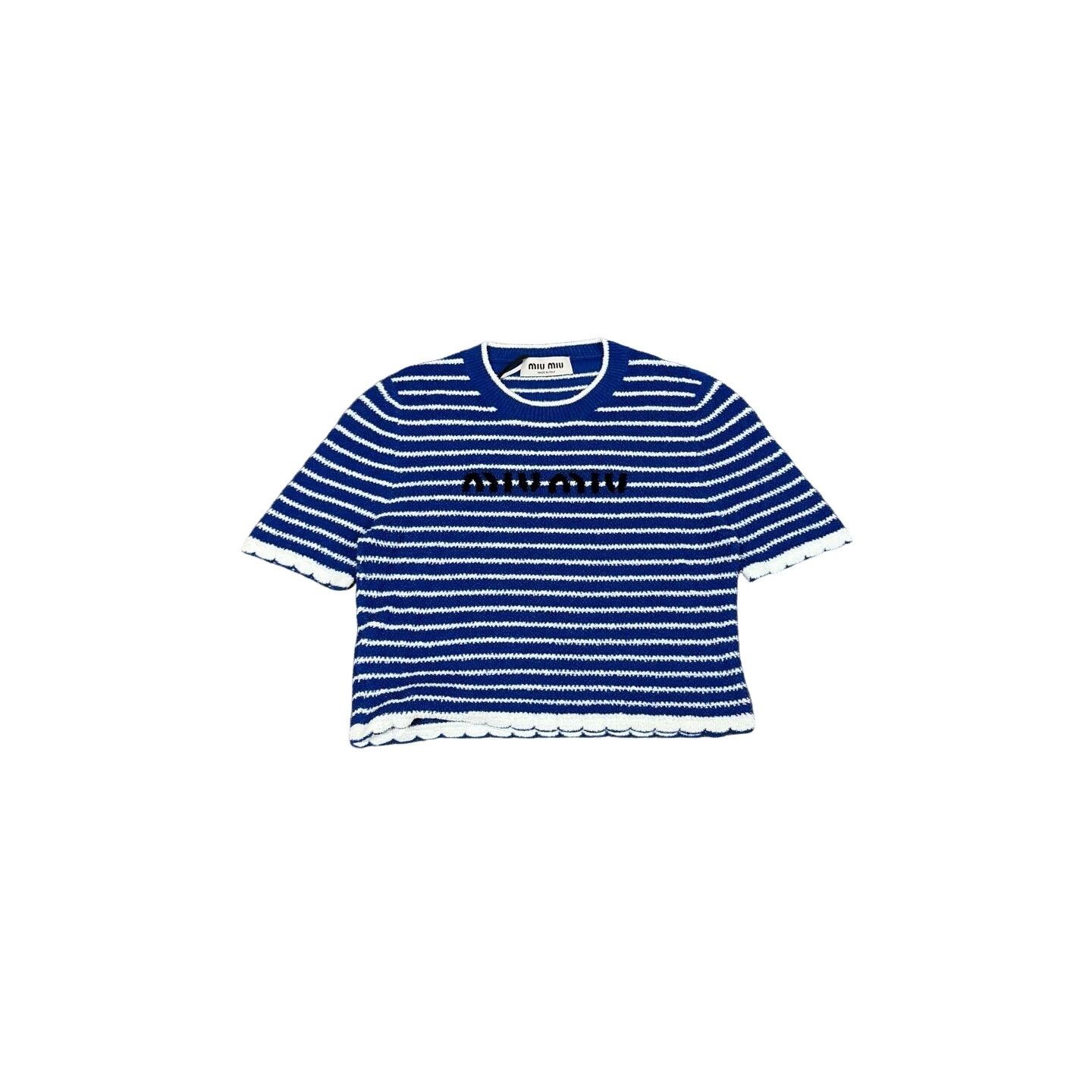 Miu Miu Miu Miu Striped Knit Logo Short Sleeve Top IT 36 Size XS / US 0-2 / IT 36-38 - 1 Thumbnail