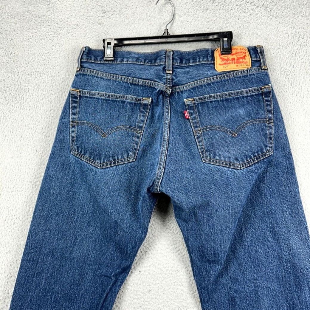 Levi's Levi's 505 Jeans Mens 36X29 Blue Distressed Red Tab 5 Pocket Denim Pants Straight Jeans Mens Regular Waist 32 Inseam 29 Info Vintage No Size US 36 / EU 52 - 3 Thumbnail