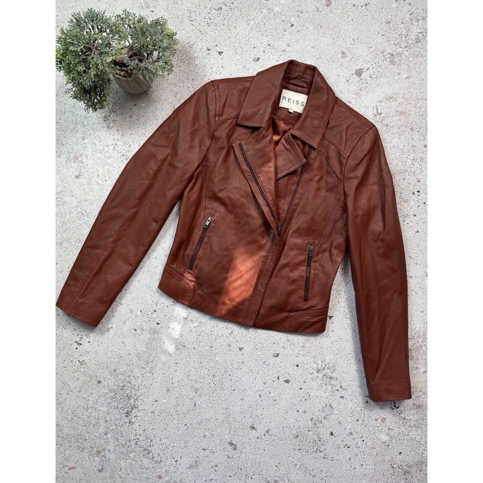 Reiss Banksy Women’s Leather Jacket Size S Biker Racing Moto