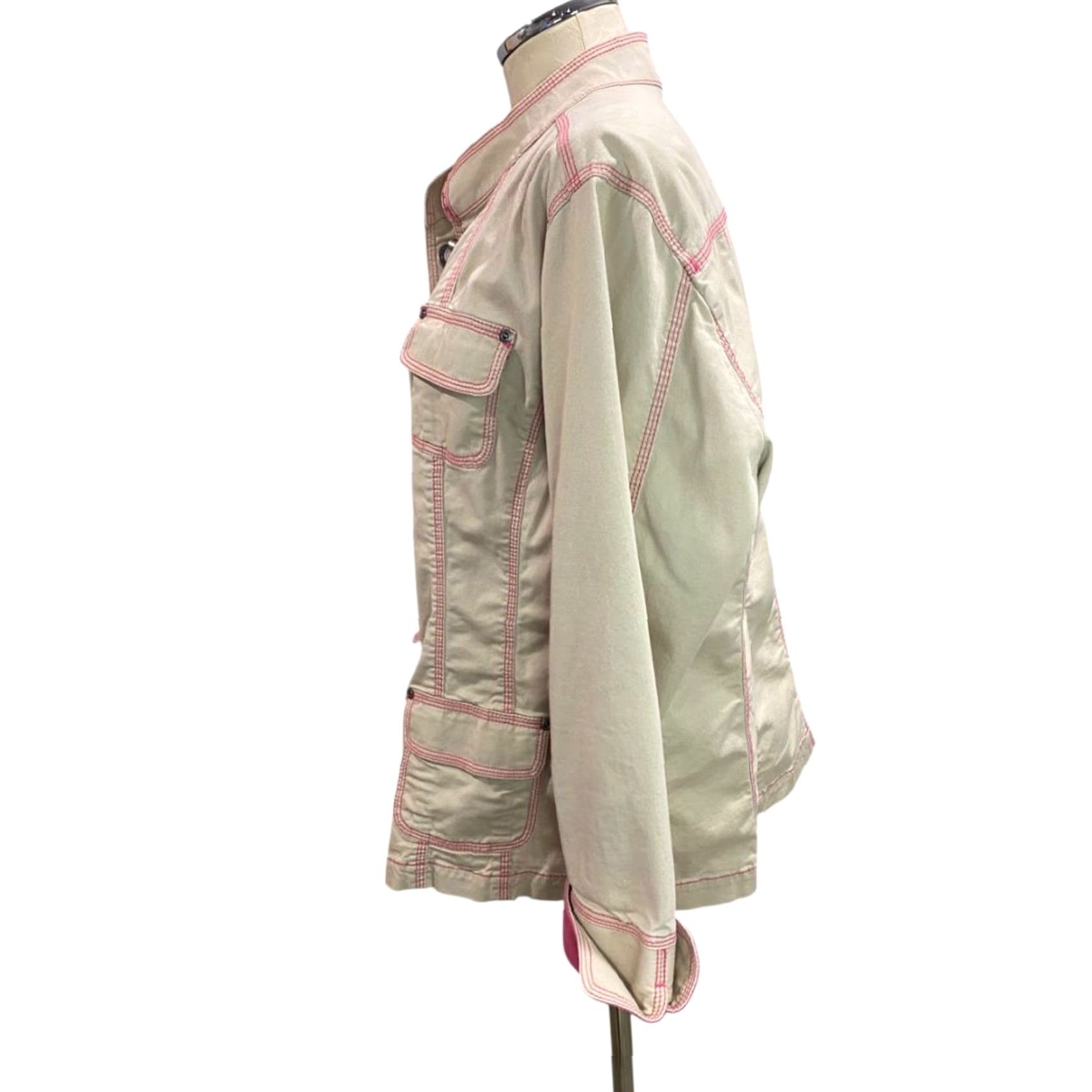 Vintage VINTAGE Additions by Chicos Jacket Womens XL (16/18) Tan Contrast Stitch Cuff Pink Cotton Blend 97% cotton 3% spandex Size XL / US 12-14 / IT 48-50 - 4 Thumbnail