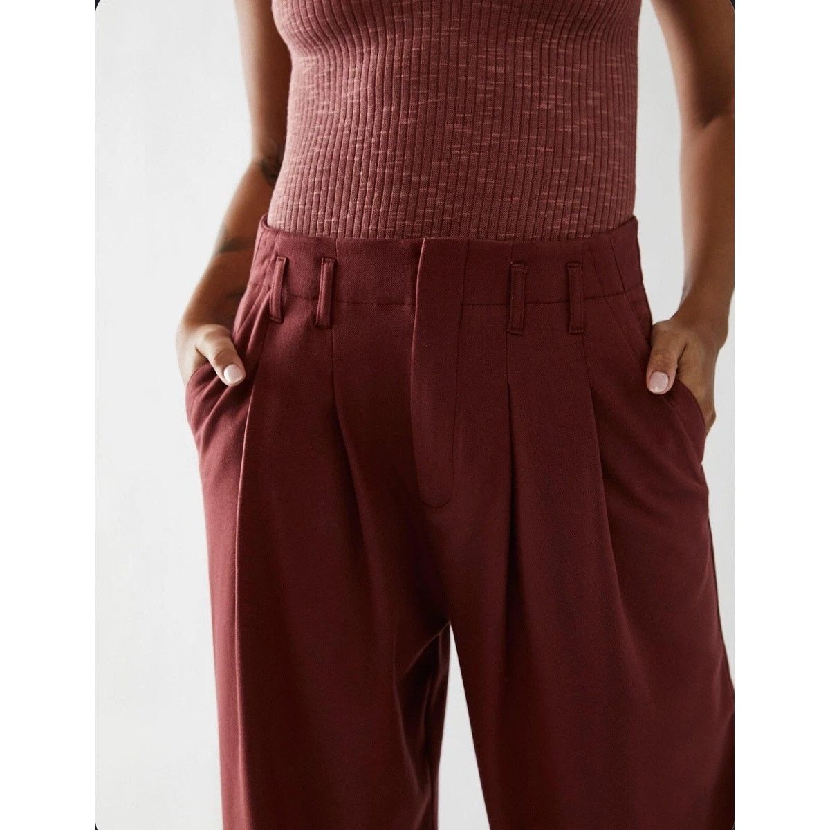 Free People New Calla Tailored Mid-Rise Trousers $108 Size 4 Garnet Size 27" / US 4 / IT 40 - 3 Thumbnail