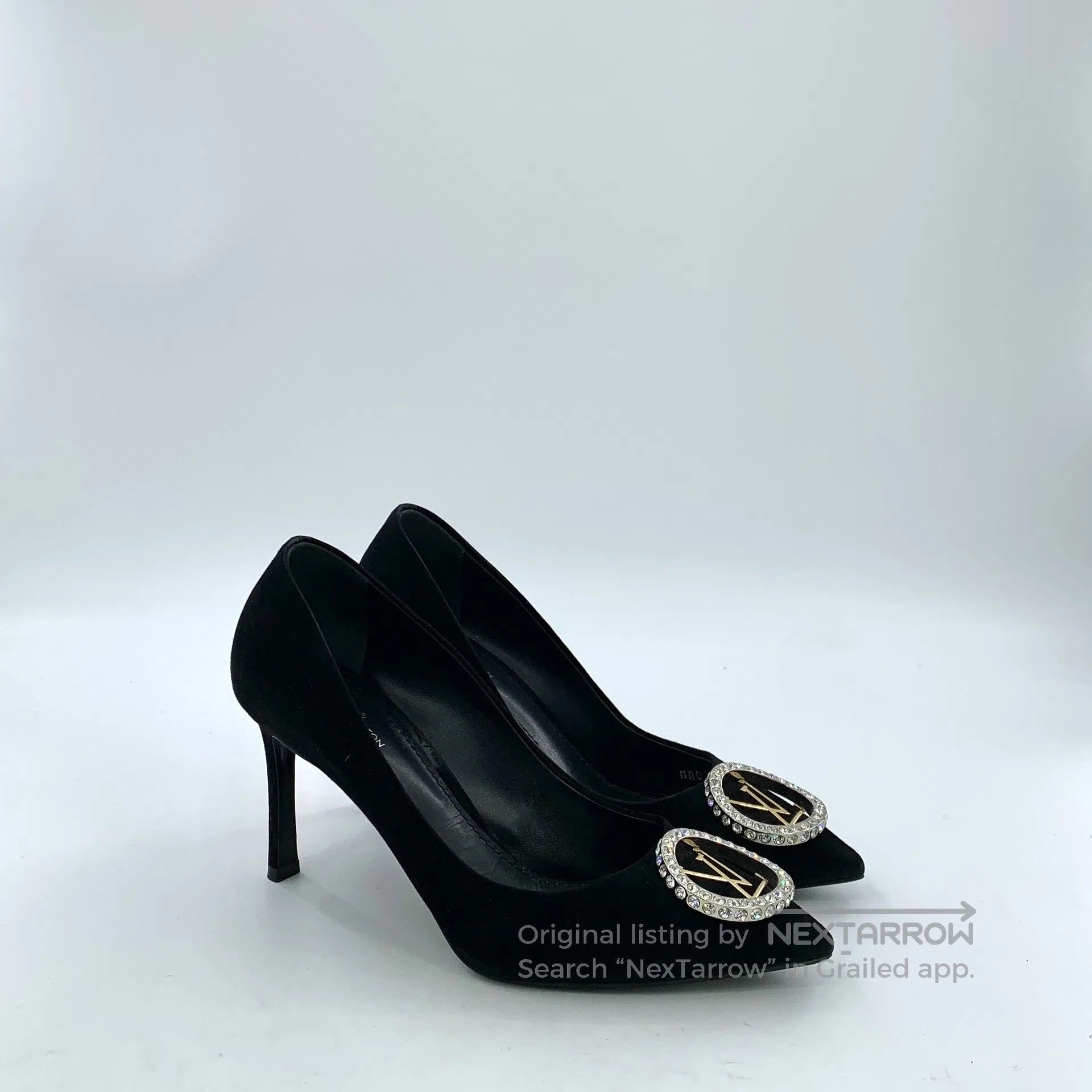 Louis Vuitton Louis Vuitton Black diamond-encrusted logo high heels with Size US 6.5 / IT 36.5 - 2 Thumbnail