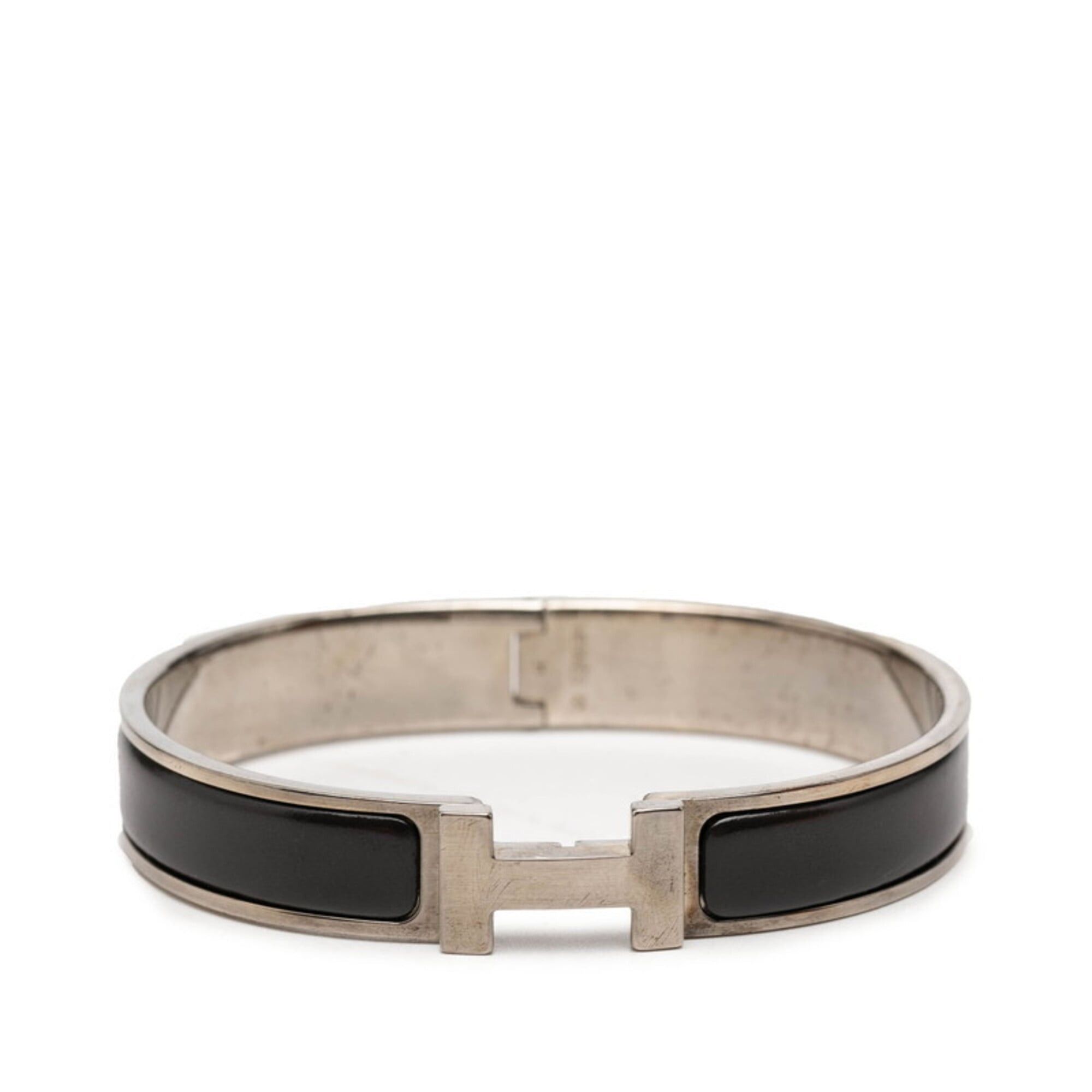 Hermes Hermes Click H TGM Logo Enamel Bracelet Bangle Black Silver Metal Women's HERMES Size ONE SIZE - 1 Thumbnail