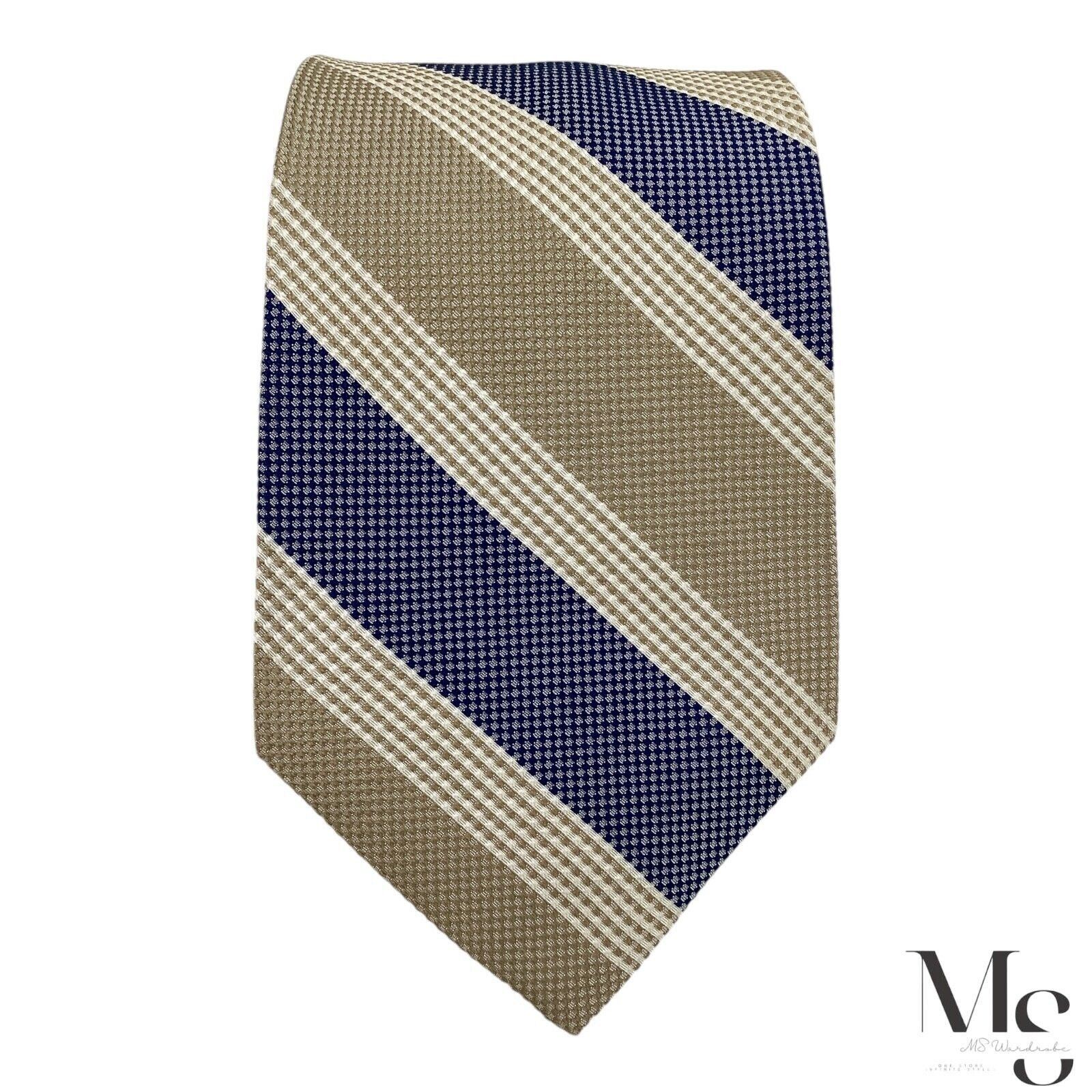 Faconnable FAÇONNABLE XL Blue & Beige Striped Silk Tie Hand Made In Fra Size ONE SIZE - 3 Thumbnail