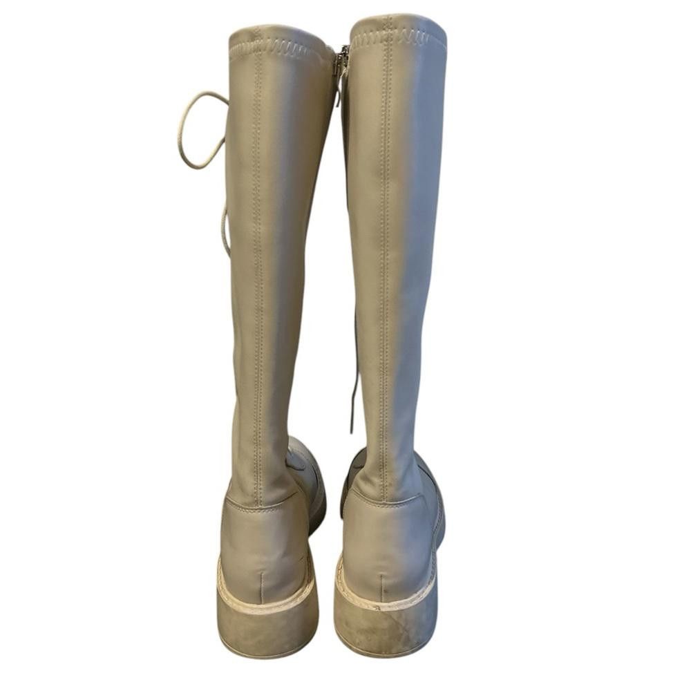 Designer Cream-coloured Knee-High Lace-Up Boots Size US 7 / IT 37 - 5 Thumbnail