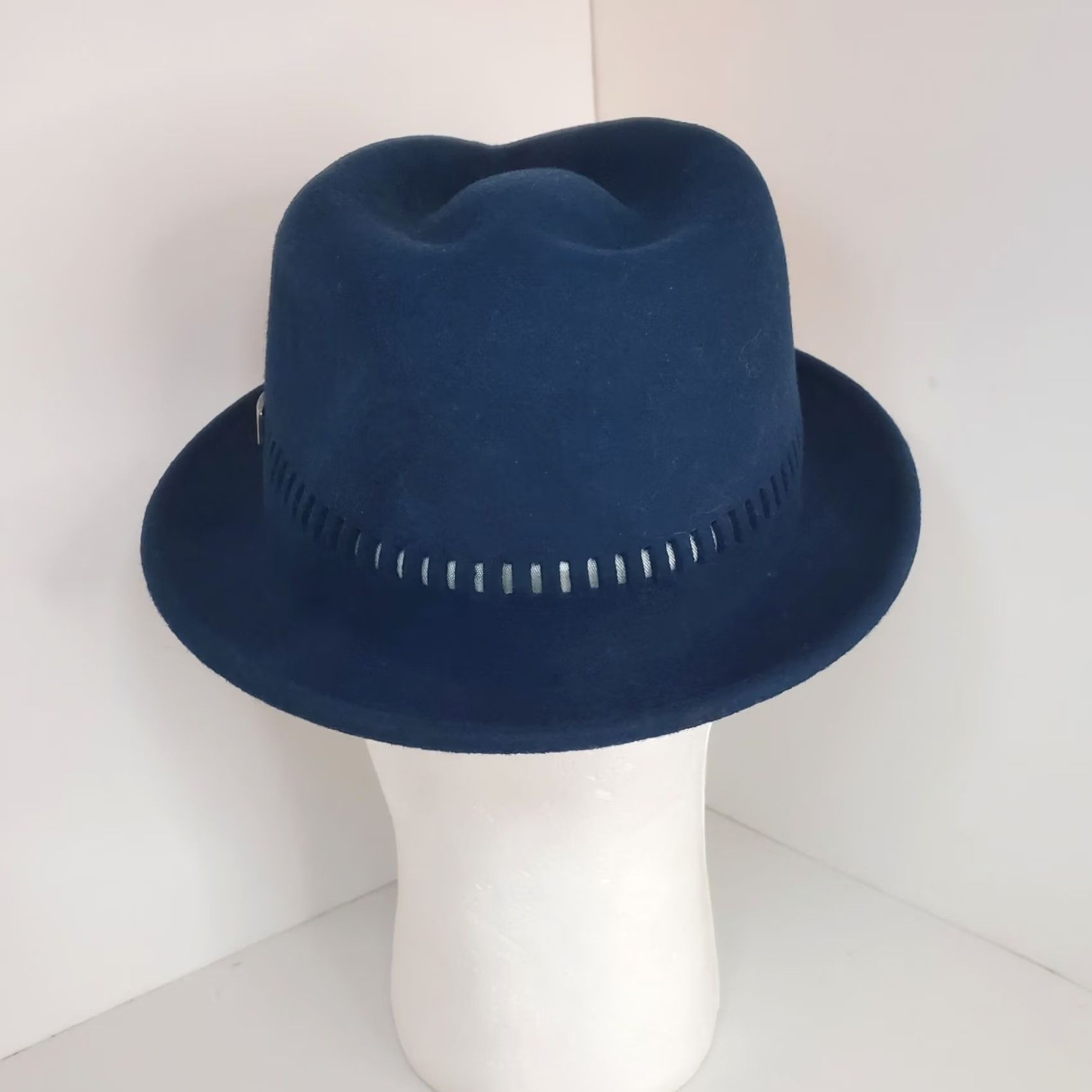 Vintage VINTAGE Bailys Of Hollywood Fedora Blue Felt 100% Wool L Mens Hipster Classic City Travel Size ONE SIZE - 5 Thumbnail