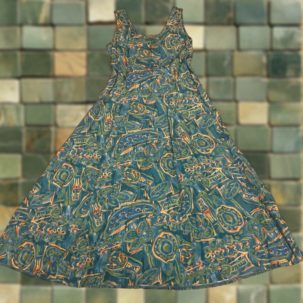 4SDESIGNS VINTAGE Big Hed Designs Hawaiian Sheath Dress Small S/M Green Blue Tropical 1990s Cruise Day Dress Womens Size S / US 4 / IT 40 - 1 Thumbnail
