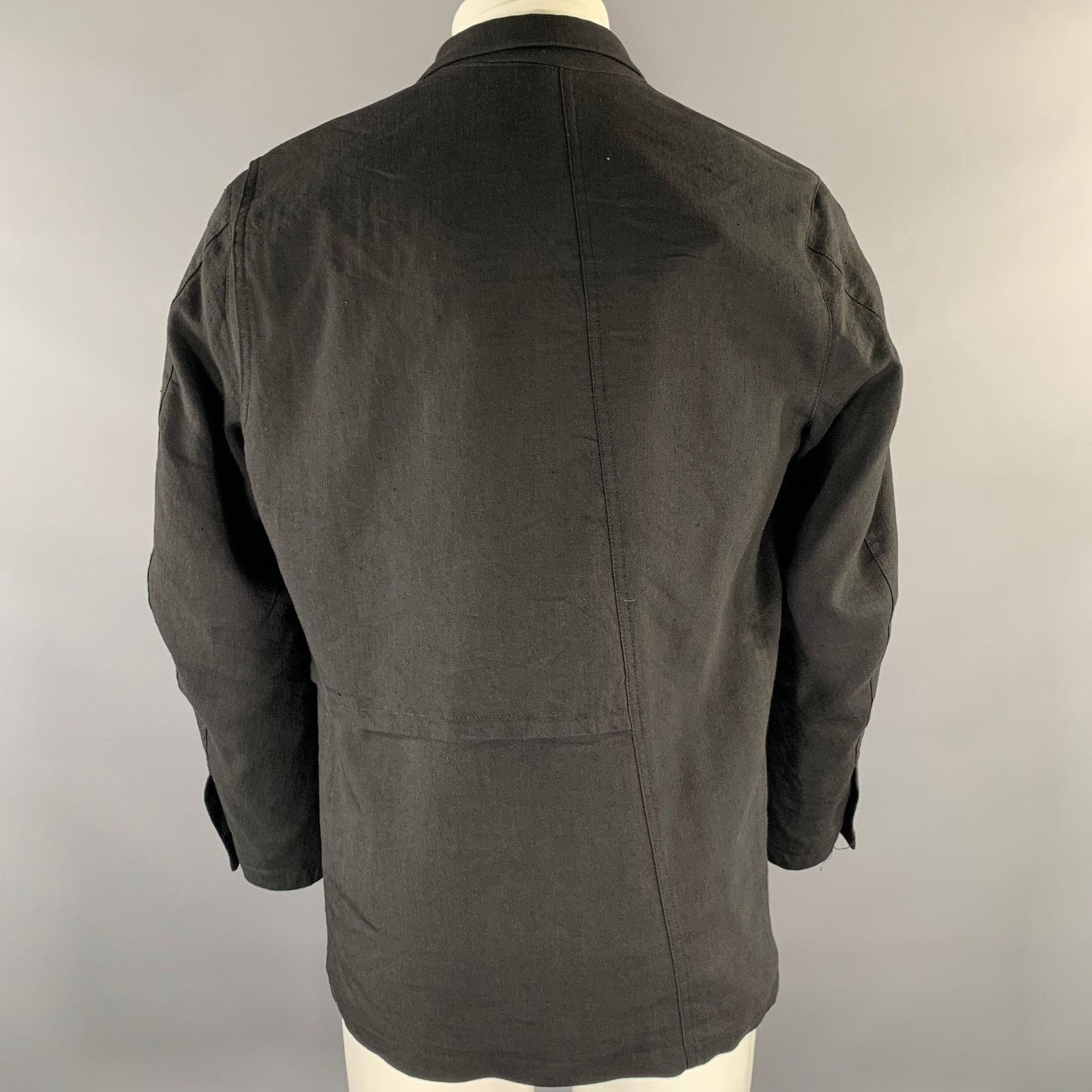 The Viridi-anne THE VIRIDI-ANNE Black Linen Wool Panneled Sport Coat Size 44S - 4 Thumbnail