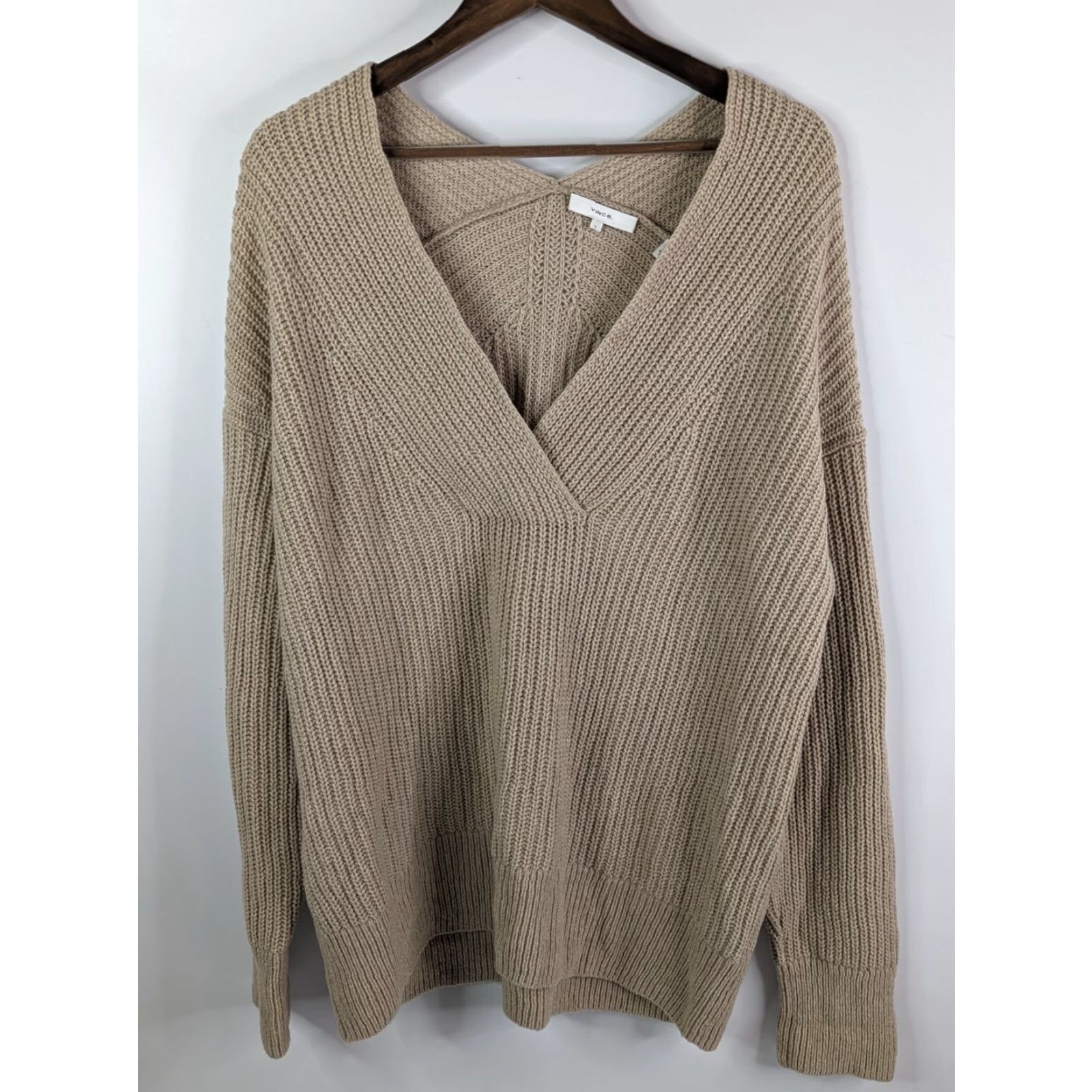 Vince Vince Wool-Blend V-Neck Tunic Long Sleeve Women Beige L Size Large Size L / US 10 / IT 46 - 2 Thumbnail