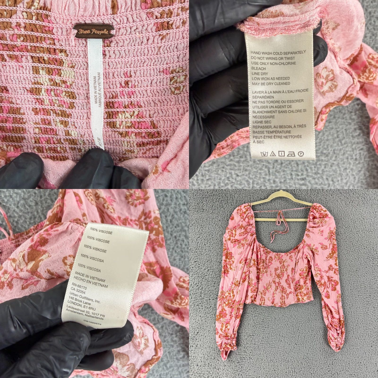 Free People Free People Hilary Top Blouse Womens M Pink Floral Long Sleeve Smocked Square Neck Size M / US 6-8 / IT 42-44 - 8 Thumbnail