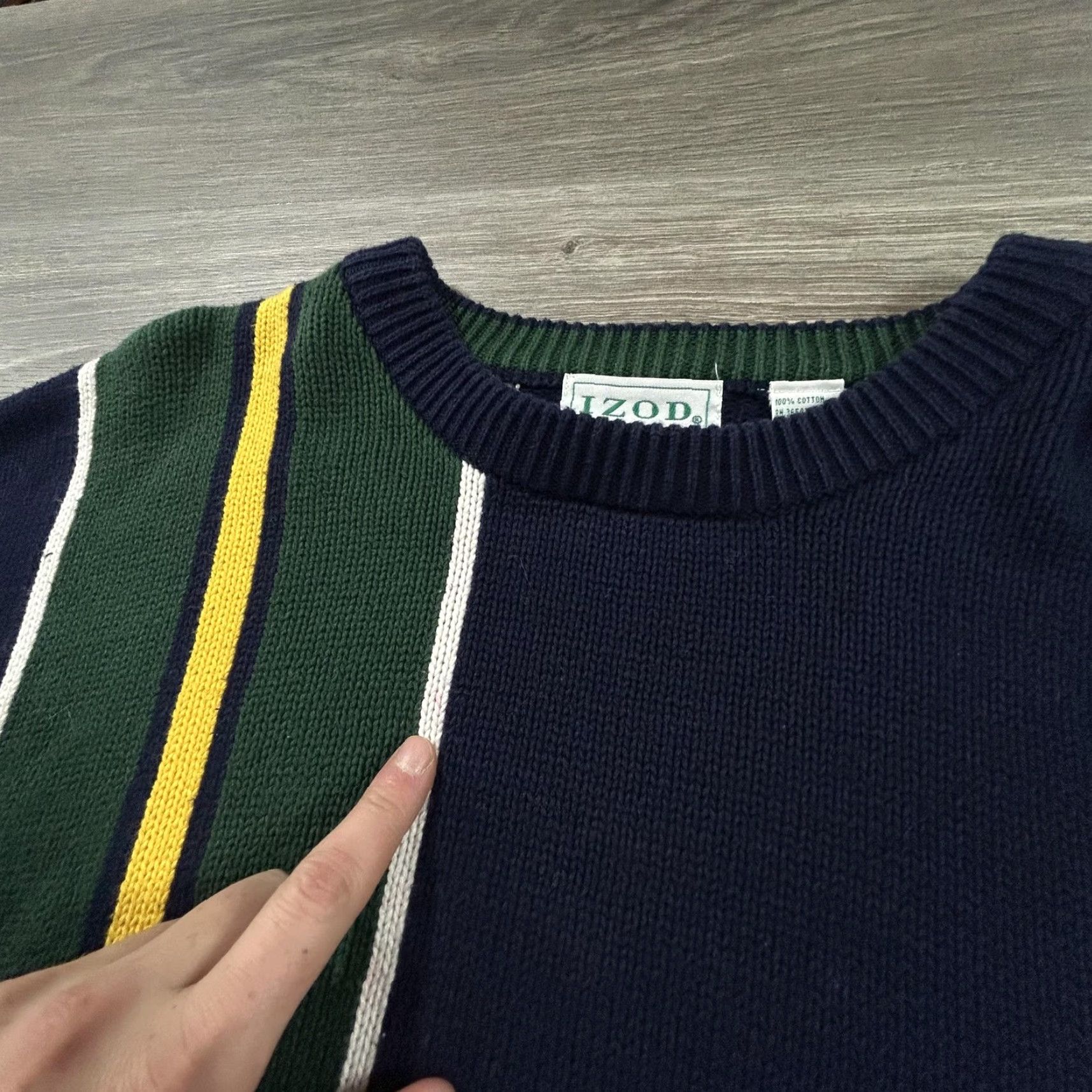 Izod VINTAGE Izod Sweater Mens M Navy Green Striped Cotton Nautical Preppy Pullover Crew Neck Knit Size US M / EU 48-50 / 2 - 5 Thumbnail
