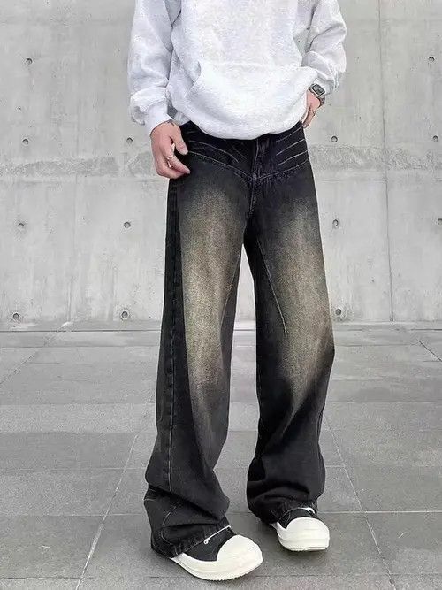 Jean Street hiphop retro grunge topstitch wide leg jeans Size US 32 / EU 48 - 1 Thumbnail