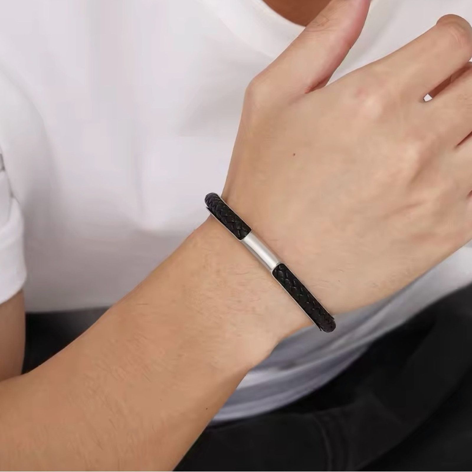 Other Leather Cuff Bracelets for Men Stainless Steel Bangles Size ONE SIZE - 6 Thumbnail