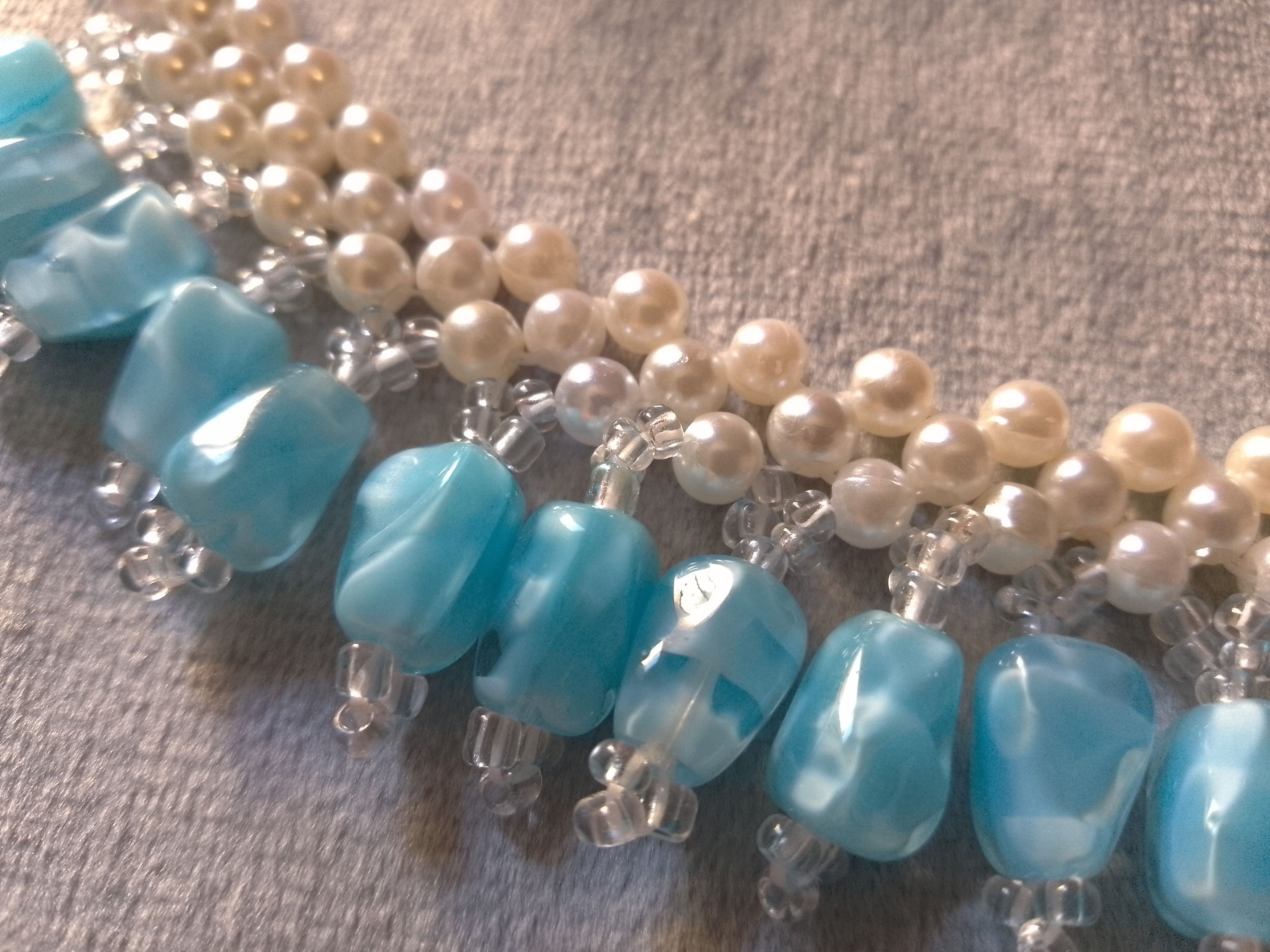 Handmade Pearls necklace with resin blue stones and ceramics Size ONE SIZE - 8 Thumbnail