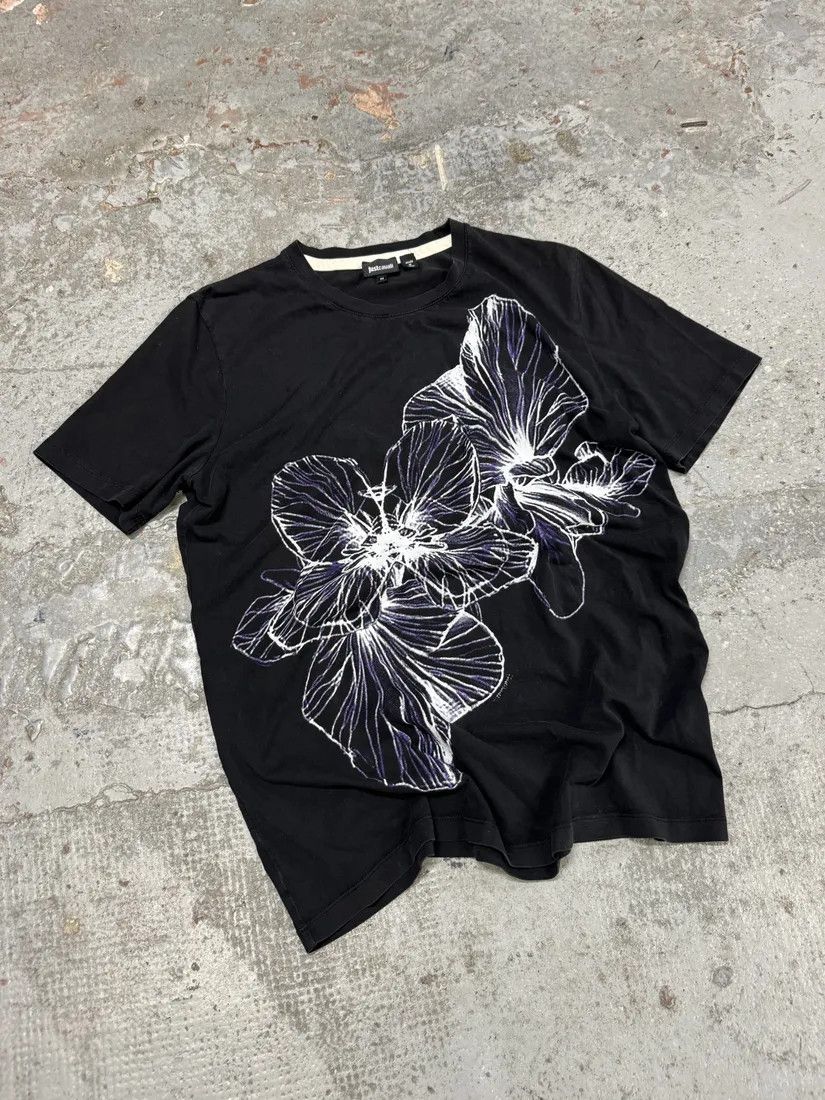 Designer × Just Cavalli × Vintage SS2014 Cavalli 2 Flowers Black T-Shirt Size US M / EU 48-50 / 2 - 5 Thumbnail