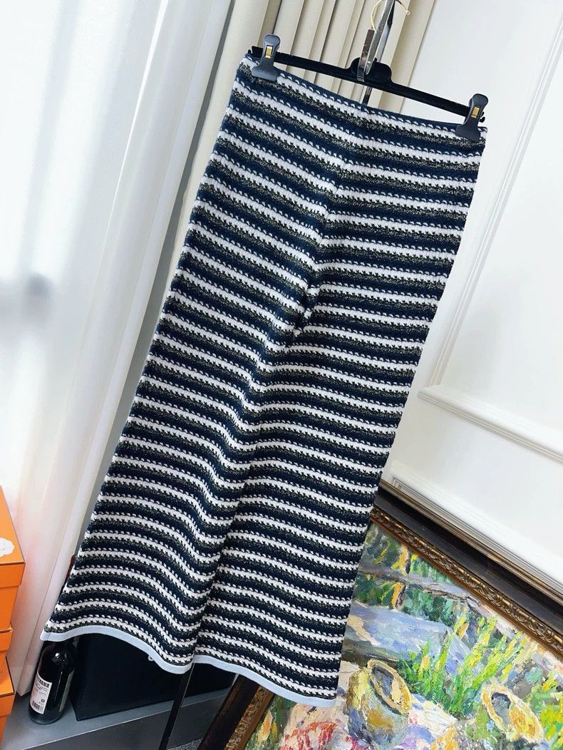 Chanel CHANEL 22B Blue White Stripe Knit Pants Size 35" - 2 Thumbnail