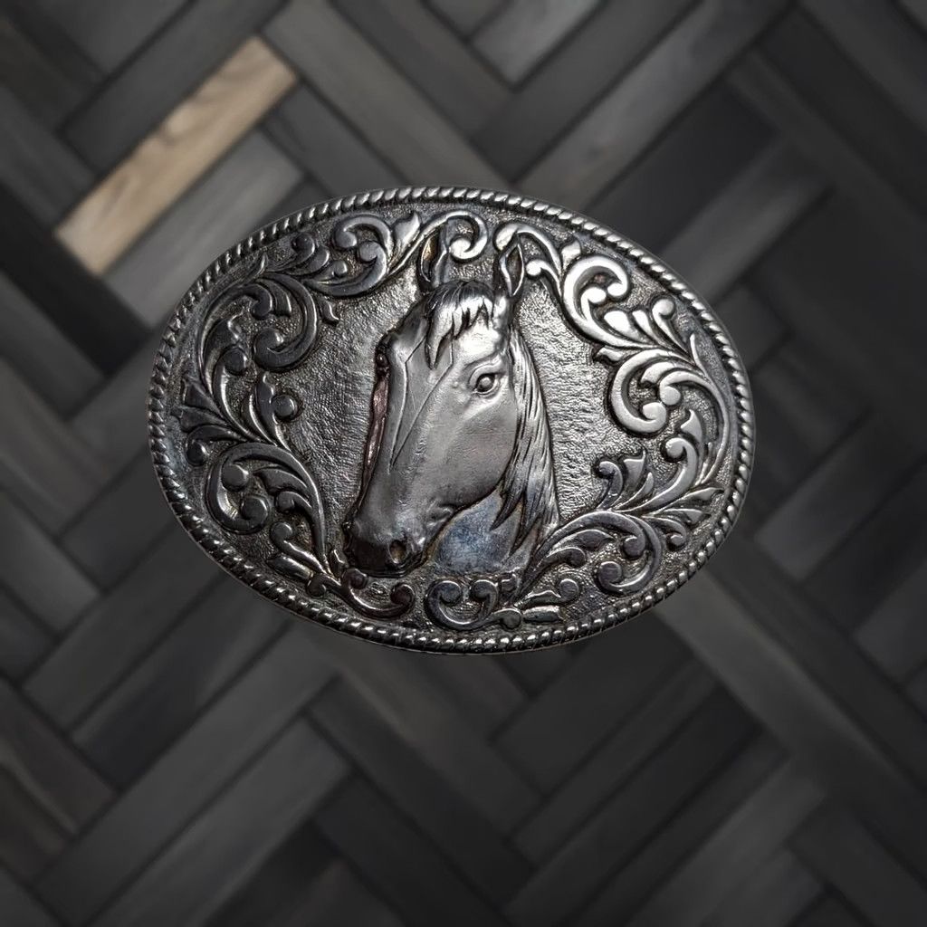 Vintage VINTAGE Chambers USA made HORSE belt buckle BRASS 24 KT GOLD PLATE Western Southwest Cowboy Men Buckle 2.75 x 3.5" Adjustable 1.5 in Size ONE SIZE - 1 Thumbnail