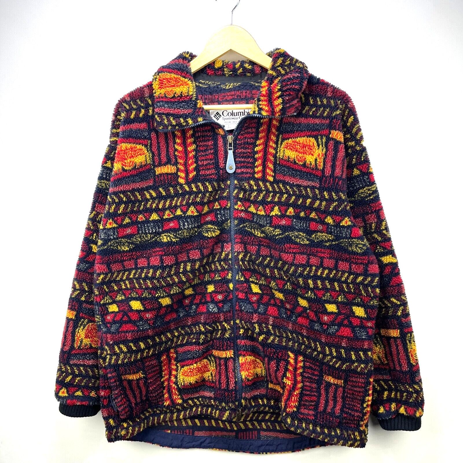 Vintage 90s Columbia Deep Pile Fleece Aztec Pattern Medium