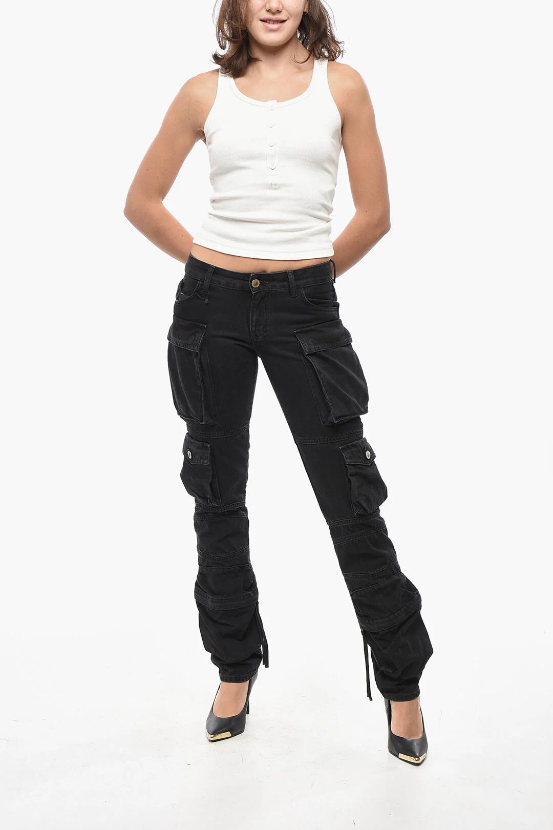 The Attico og1mm0426 Dark Wash Cargo Jeans in Black Size 25" / US 0 / IT 36 - 4 Thumbnail