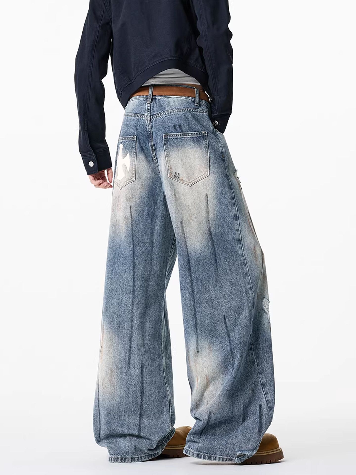 Vintage Men's Washed Street-Style Casual Distressed Graffiti Jeans Size US 32 / EU 48 - 4 Thumbnail