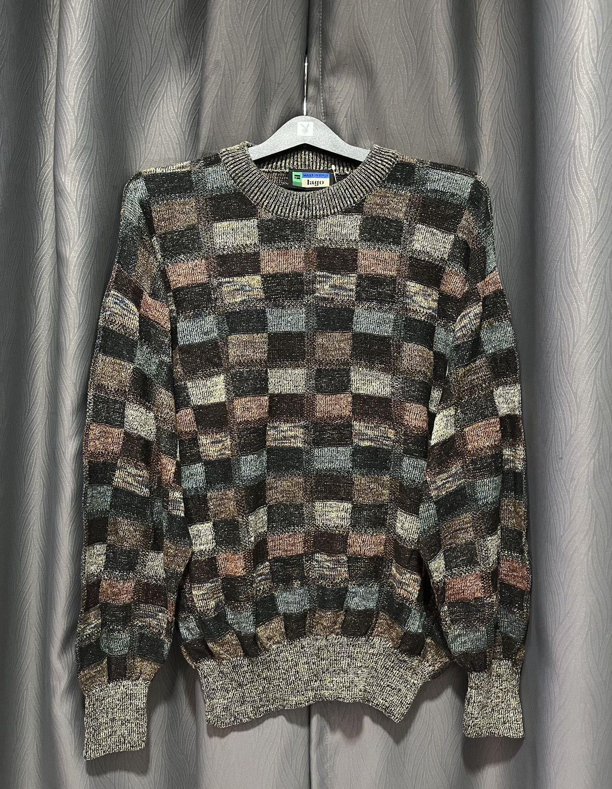 Italian multi-colored plaid pattern knitwear
