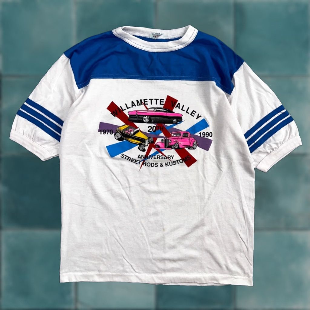 Vintage VINTAGE Street Rods Oregon 1990 VTG T Shirt Football Style Rare Graphic Cars Print Hawai Shirt Mens L White 90s Vintage themed Size US L / EU 52-54 / 3 - 1 Thumbnail