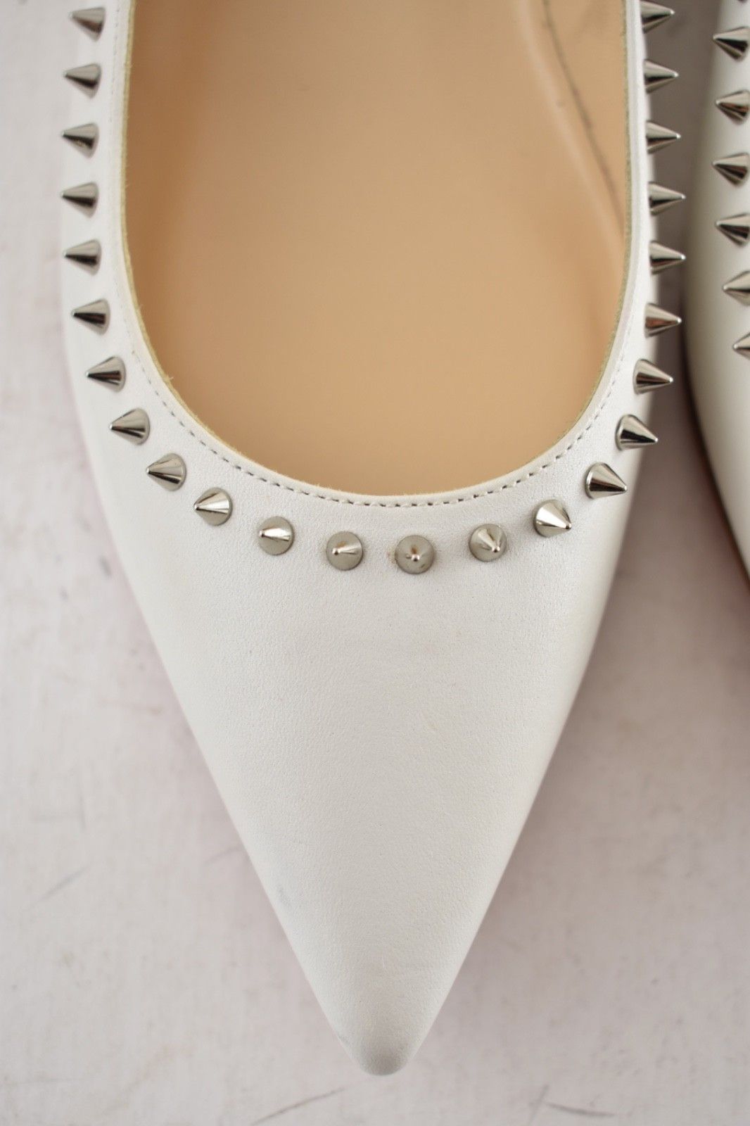 Christian Louboutin Anjalina Flat White Snow Leather Spike Pointed Ballerina 36 Size US 6 / IT 36 - 9 Thumbnail