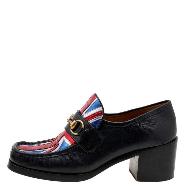 Gucci Gucci Resort 17 Black Leather Union Jack Horsebit Heel Pumps Size US 8 / IT 38 - 3 Thumbnail