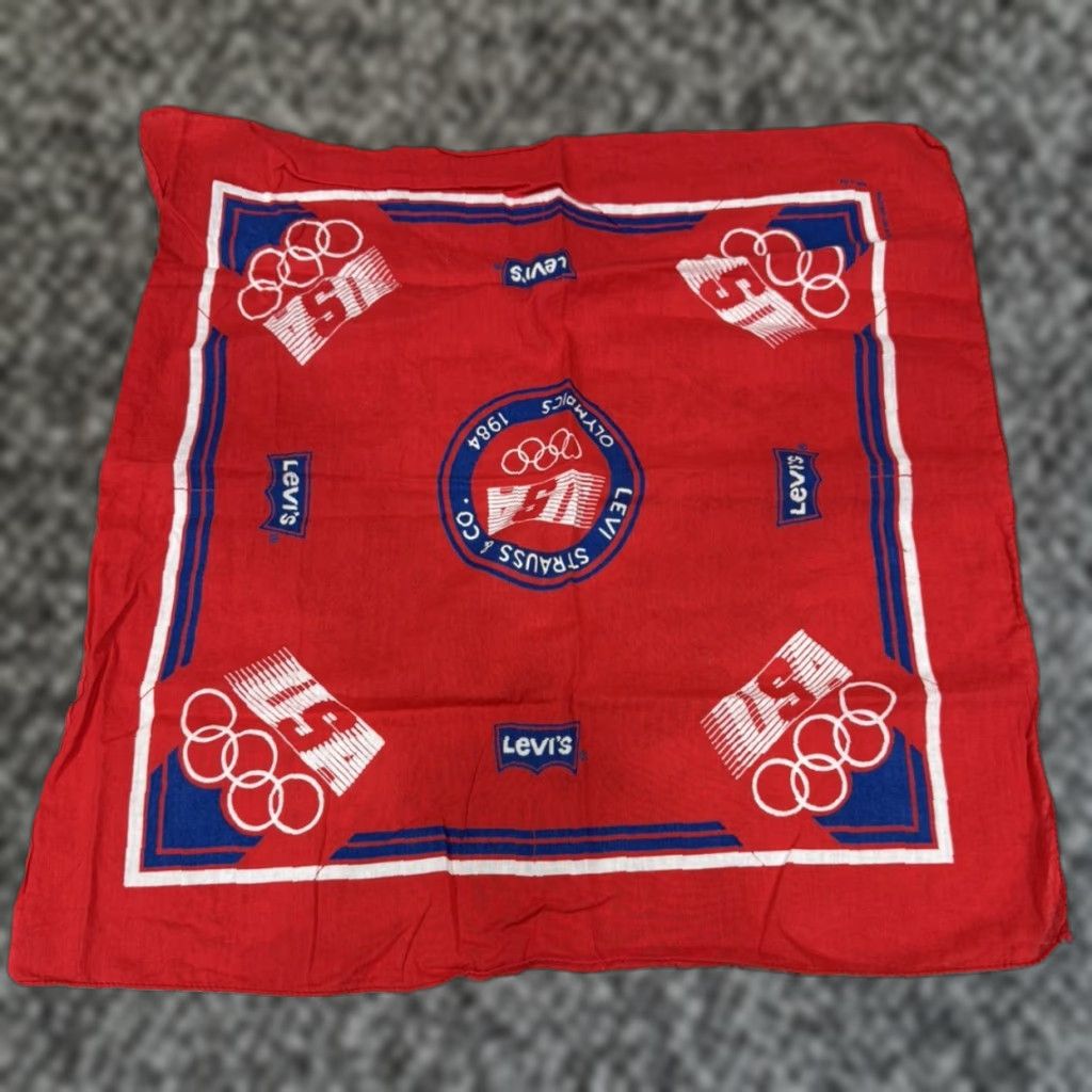 Levi's VINTAGE Levi's Bandana Handkerchief Scarf 21" x 21" Red USA Olympic 1980s 1984 Olympics Rockabilly Size ONE SIZE - 1 Thumbnail