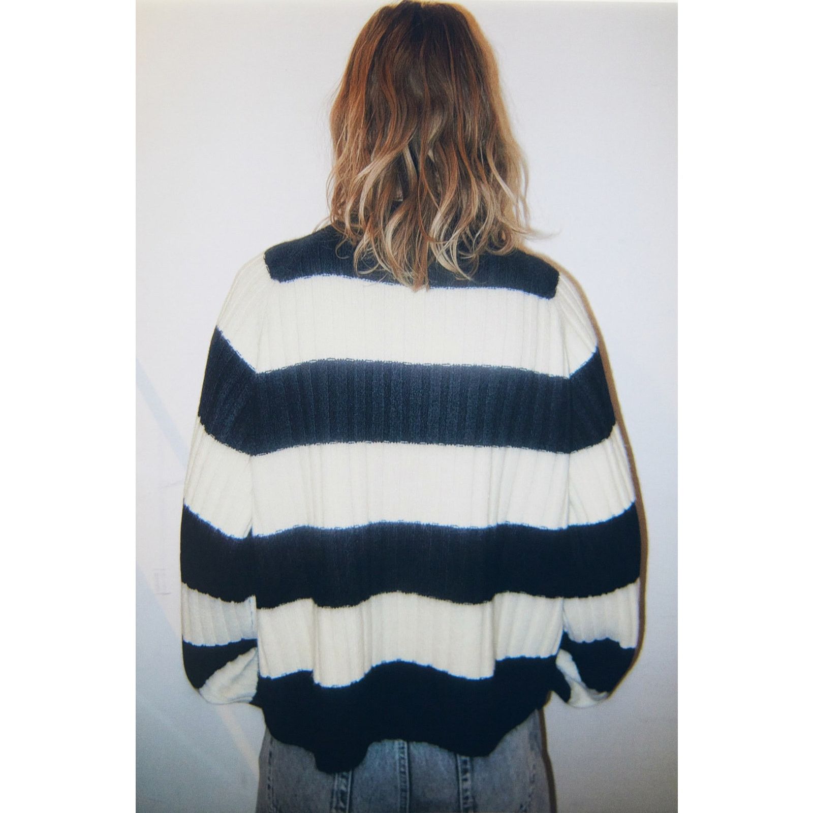 H&M H&M Black White Ribbed Chunky Knit Striped Pullover Sweater Size XL / US 12-14 / IT 48-50 - 2 Thumbnail