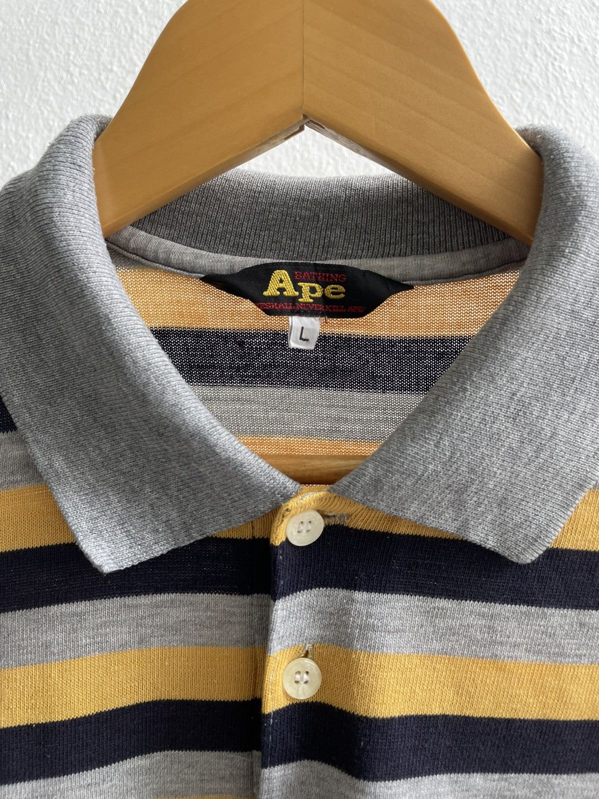 Bape A Bathing Ape Embroiderd Ape Logo Striped Polo Shirts Size US L / EU 52-54 / 3 - 4 Thumbnail