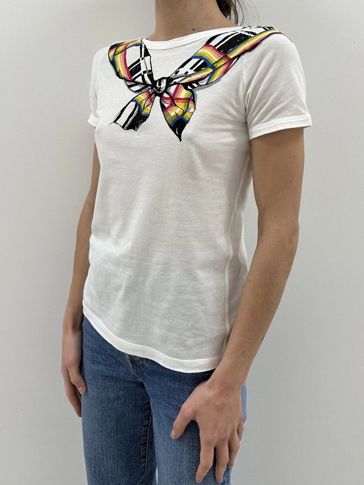 Sonia Rykiel Sonia Rykiel Womens Fitted Tee White Top Bow Print Size S / US 4 / IT 40 - 1 Thumbnail