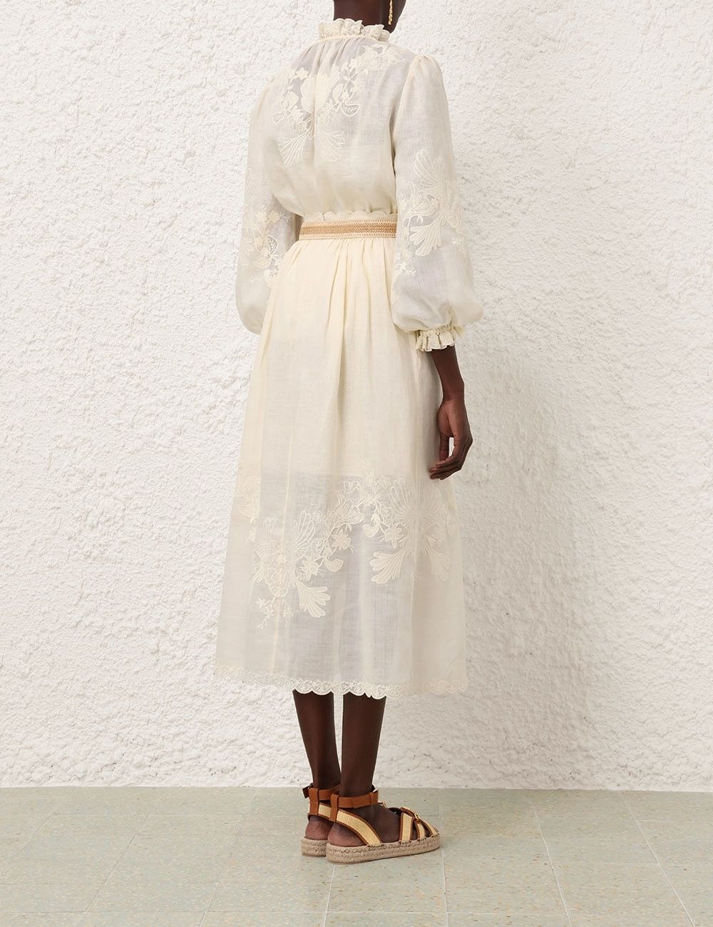 Zimmermann oc11z0525 Waverly Embroidered Midi Skirt in Ivory Size 28" / US 6 / IT 42 - 5 Thumbnail