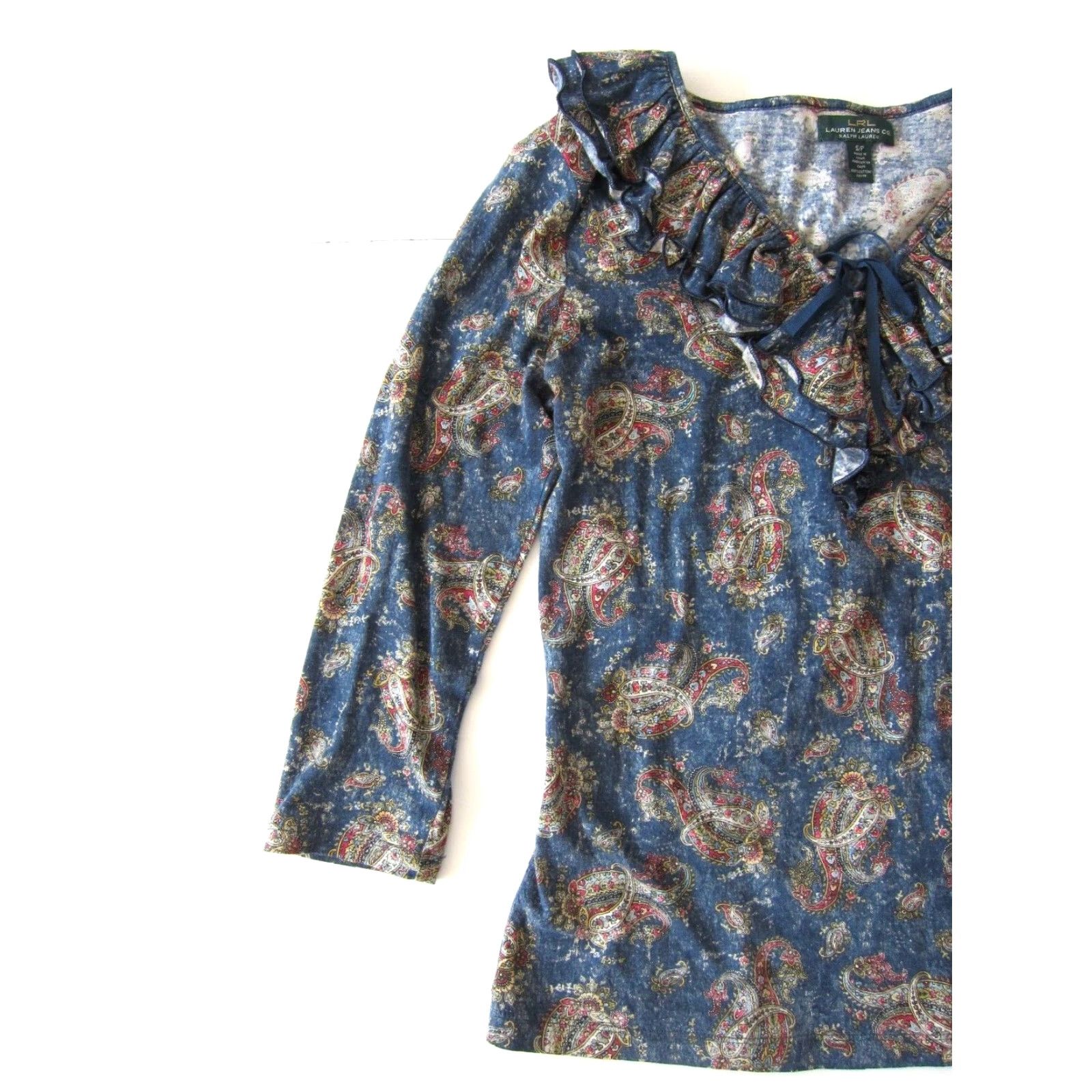Ralph Lauren Ralph Lauren Jeans Co. Cotton Blue Paisley Floral Ruffle 3/4 Sleeve Blouse Small Size S / US 4 / IT 40 - 7 Thumbnail