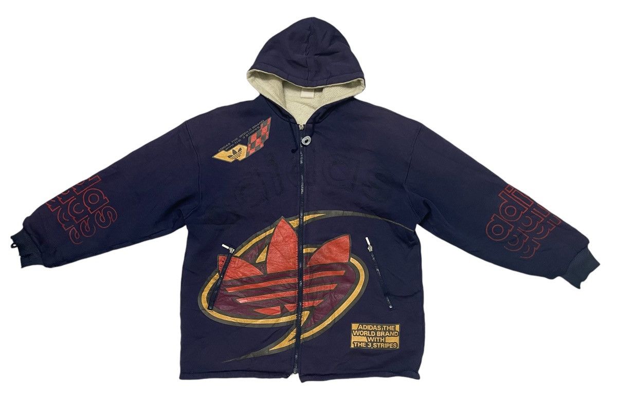 90s ADIDAS HOODIE ZIPPER UP RARE DESIGN DISTRESSED - Main Image