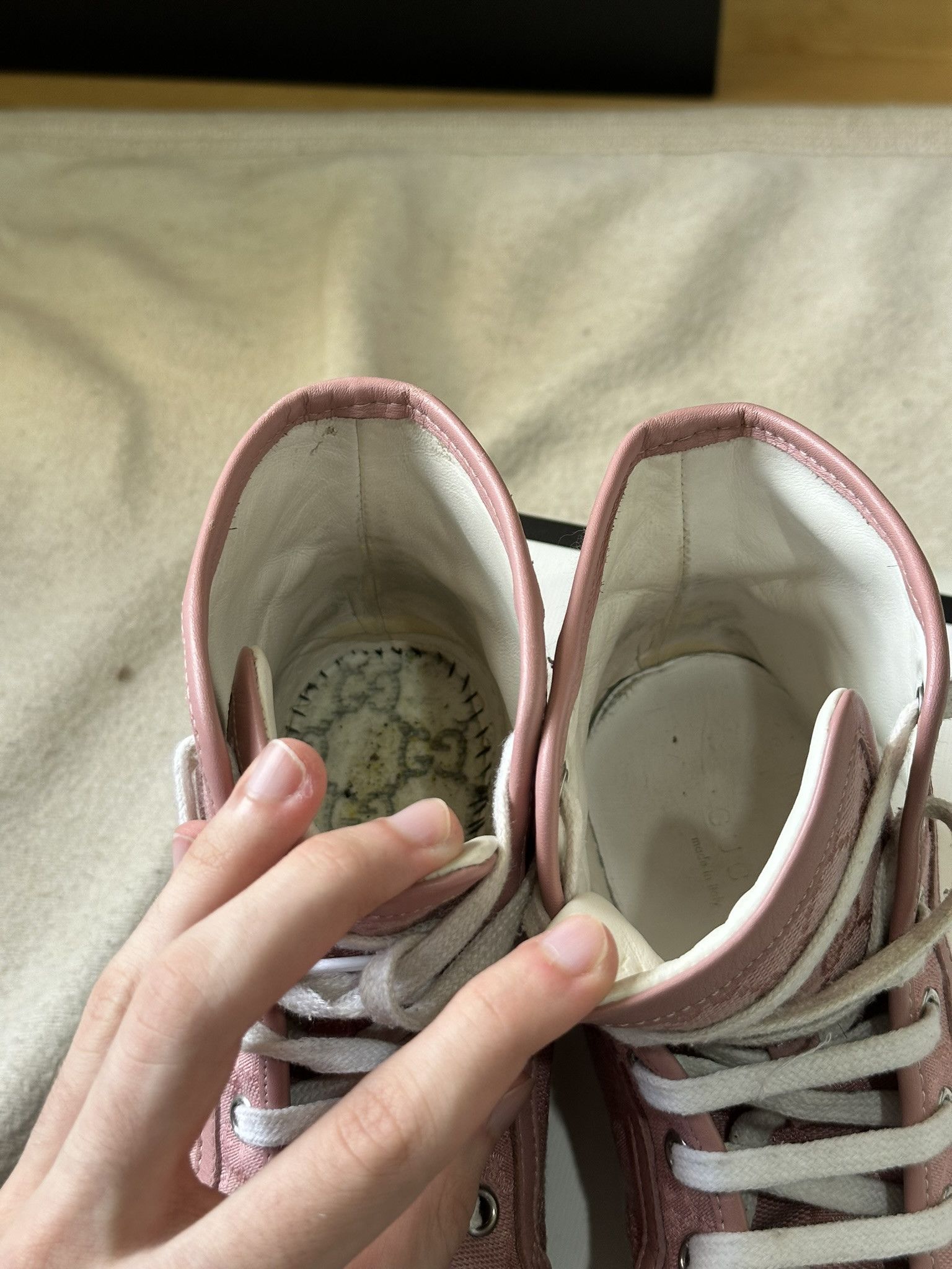 Gucci Gucci High-top Sneakers Pink Canvas and Leather Monogram Size US 6 / IT 36 - 15 Thumbnail